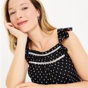 Loft Lace Trim Flutter Sleeve Top